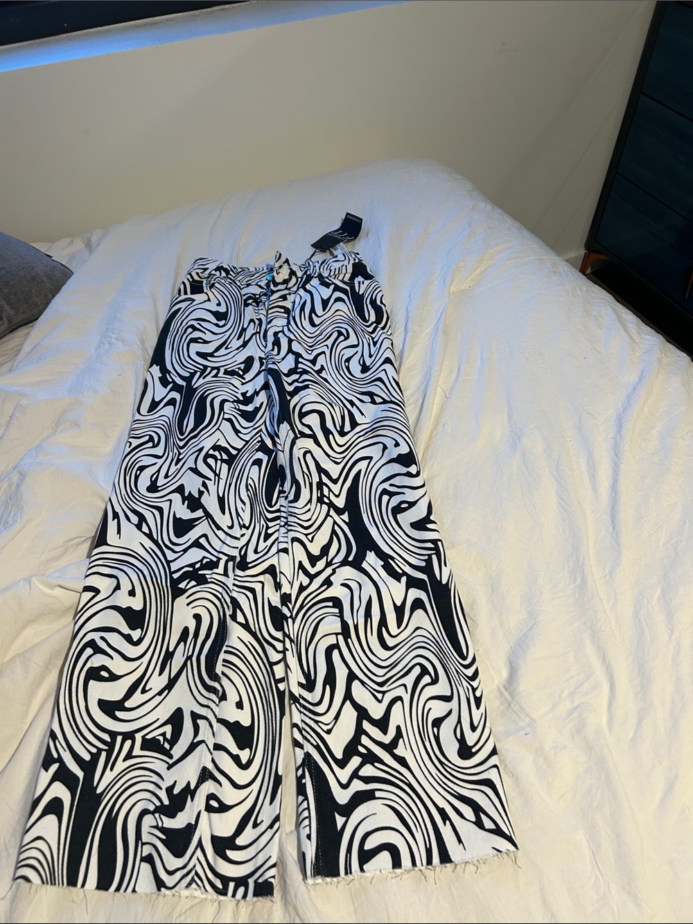 Stradivarius Black & White Swirl Straight Fit Pants